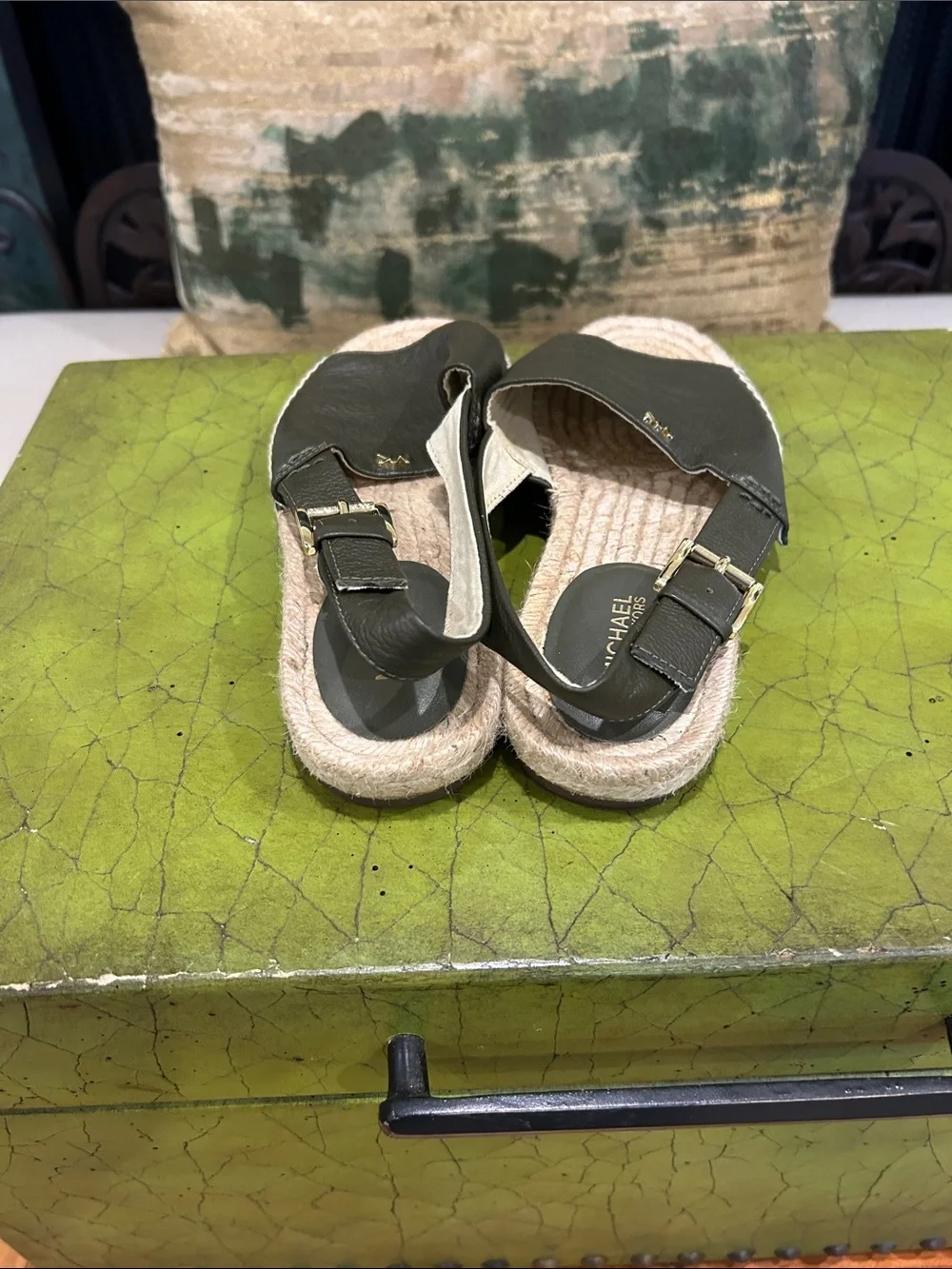 Michael Kors Olive Leather Espadrille Slingback Sandals